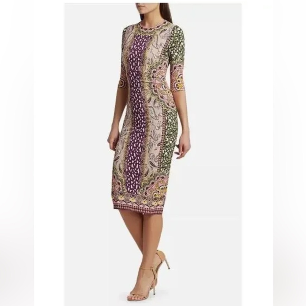 Alice + Olivia Desire Multicolor Delora Crewneck Fitted Midi Dress 4